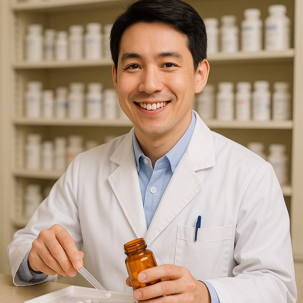 在宅訪問に向けて薬を準備している薬剤師の写真